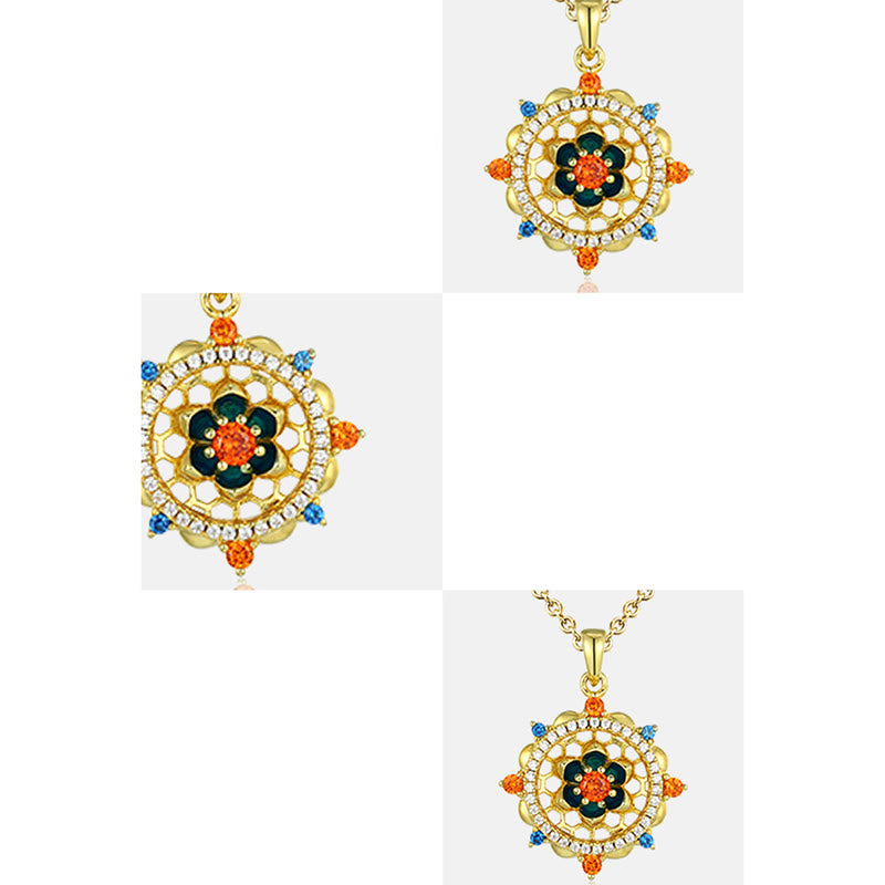 Buddha Stones 925 Sterling Silver Lotus Flower Colorful Zircon New Beginning Necklace Pendant - image 5
