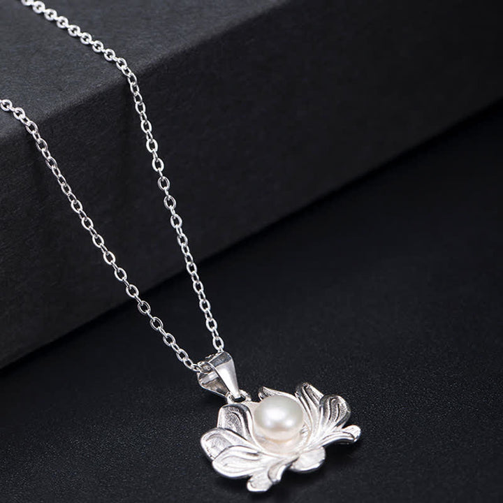 Buddha Stones 925 Sterling Silver Lotus Flower Pearl Wealth Necklace Pendant - image 4