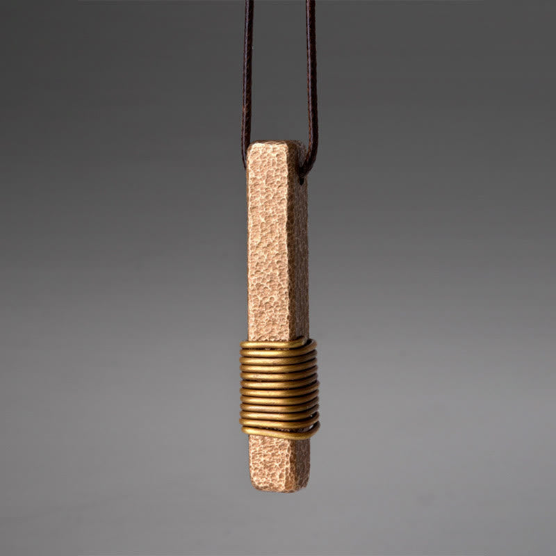 Buddha Stones Vintage Textured Design Brass Copper Wealth Necklace Pendant - Copper(Wealth♥Luck) - image 0