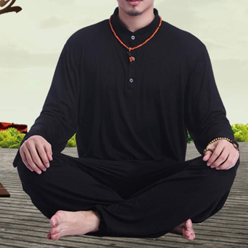 Buddha Stones Meditation Prayer Spiritual Zen Tai Chi Practice Yoga Clothing Men's Set - Black - US/UK/AU44，EU54 (3XL) - image 17