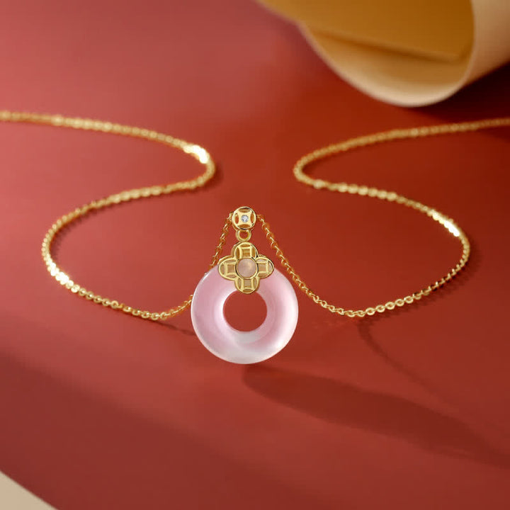 925 Sterling Silver Chalcedony Coin Peace Buckle Positive Necklace Pendant - Gold - image 0