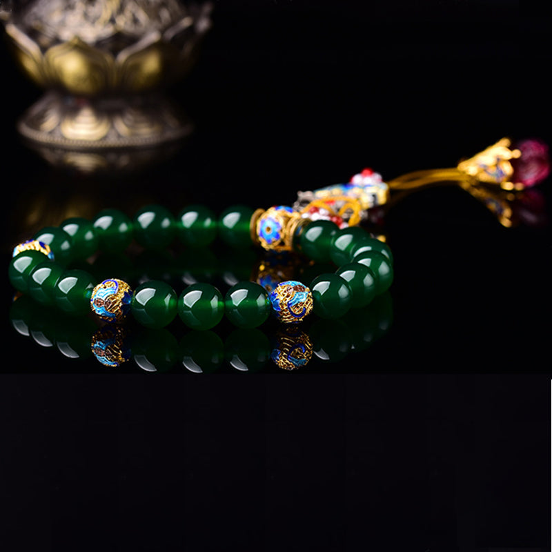 Natural Green Agate Wrist Mala Success Charm Pocket Mala Car Decoration