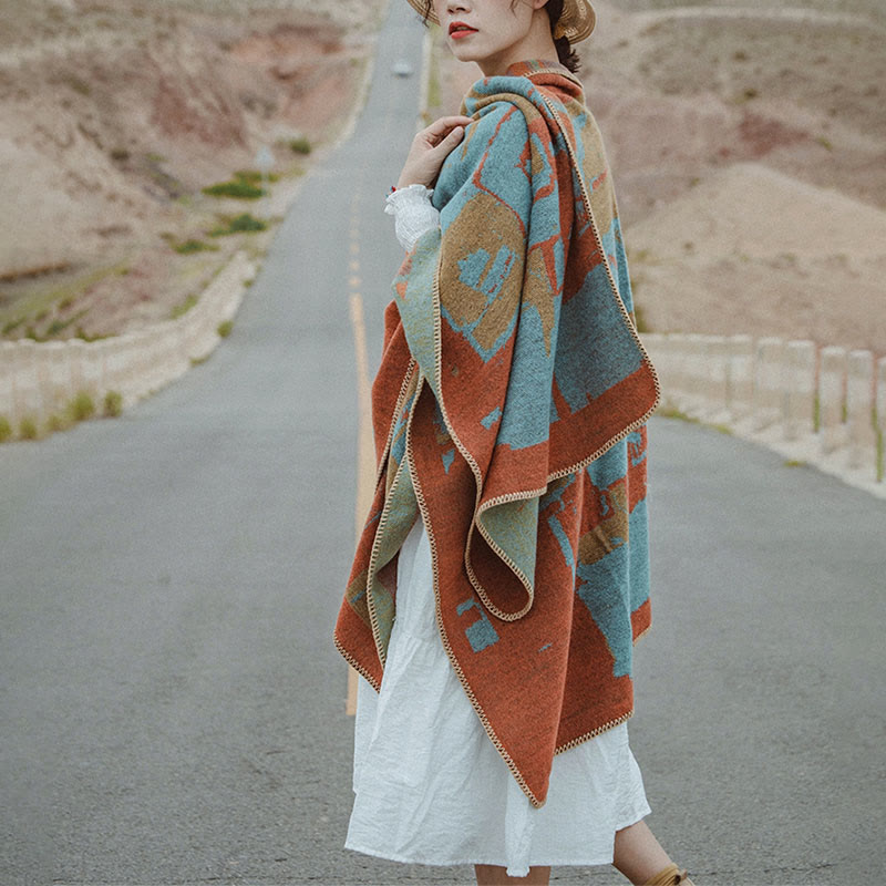 Tibetan Orange Shawl Warm Cloak Scarf - image 1