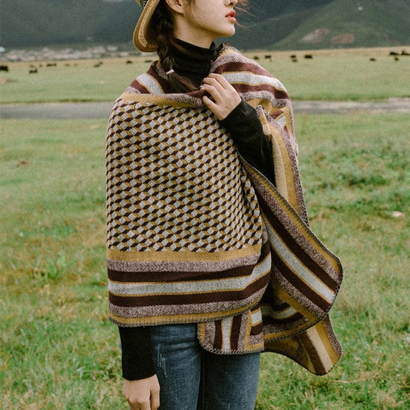 Buddha Stones Tibetan Shawl Classic Pattern Winter Cozy Warm Travel Scarf Wrap - image 1