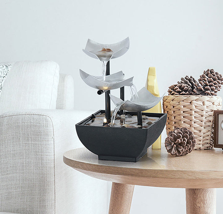 Three Layers Waterfall Fountain Tabletop Lotus Ornaments With River Rocks Desktop Decoration - image 3