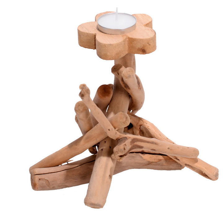 Buddha Stones Flower Pattern Wood Candlestick Home Candle Holder Decoration - image 4