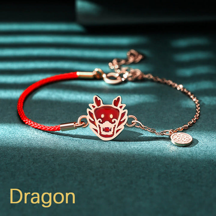 Buddha Stones 925 Sterling Silver Color-changing Chinese Zodiac Luck Protection Red String Chain Bracelet - Dragon(Wrist Circumference 14-15cm) - image 0
