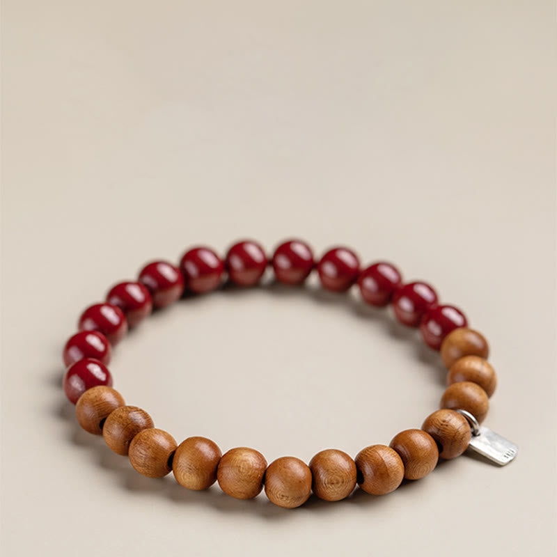 Buddha Stones 925 Sterling Silver Peach Wood Cinnabar Ward Off Evil Spirits Bracelet - image 8