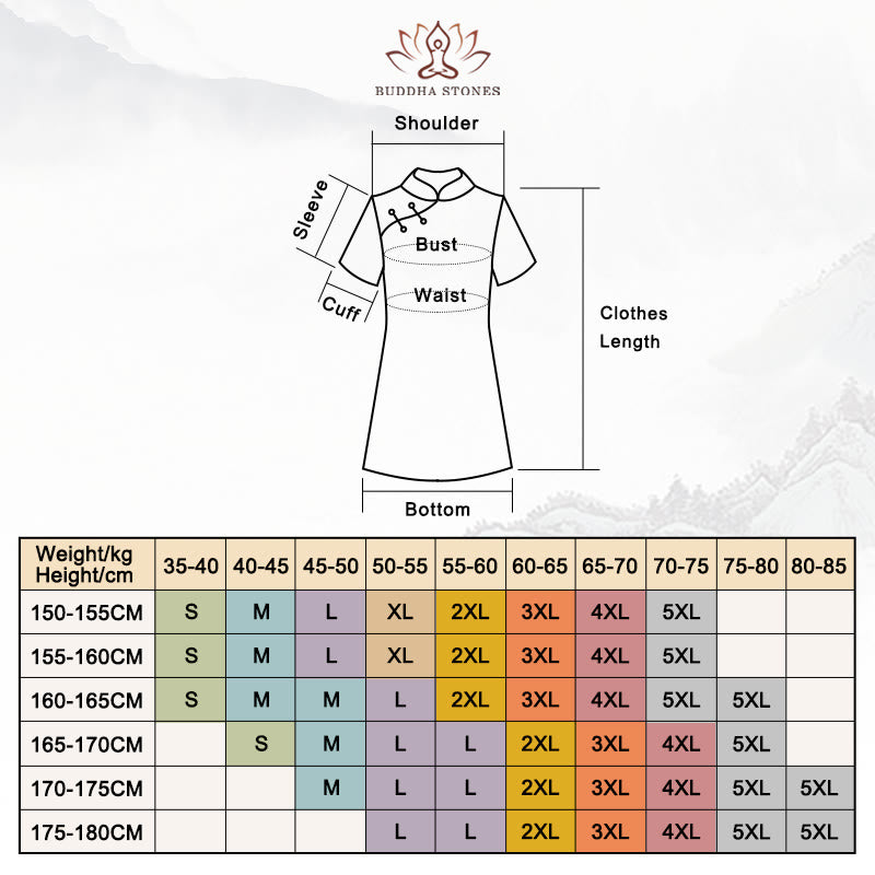 Buddha Stones Retro Flower Lotus Peony Feather Print Qipao Dress Women's Cheongsam Dress - image 22