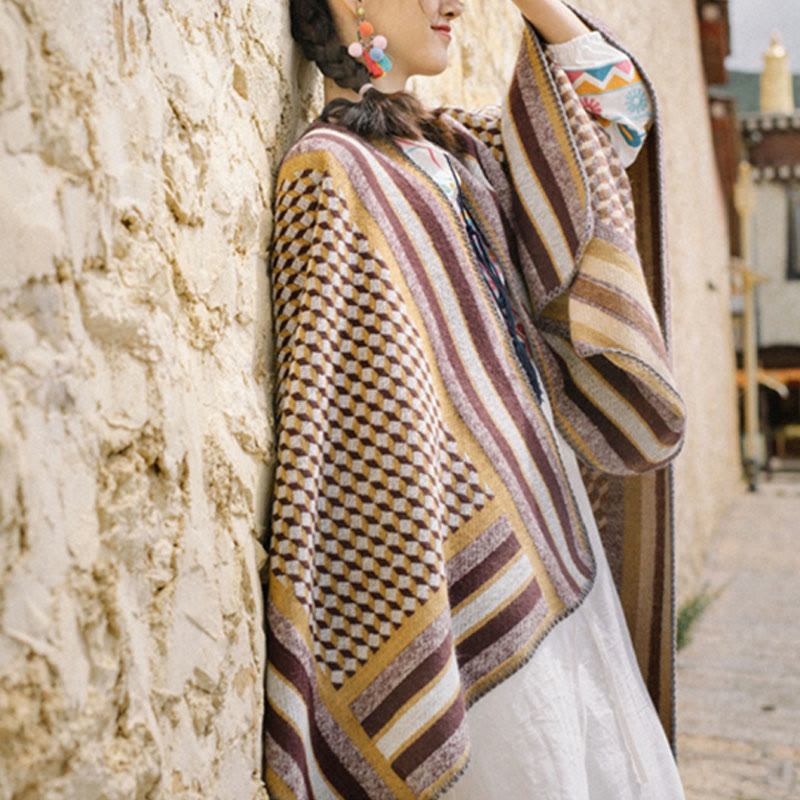 Buddha Stones Tibetan Shawl Classic Pattern Winter Cozy Warm Travel Scarf Wrap - image 12