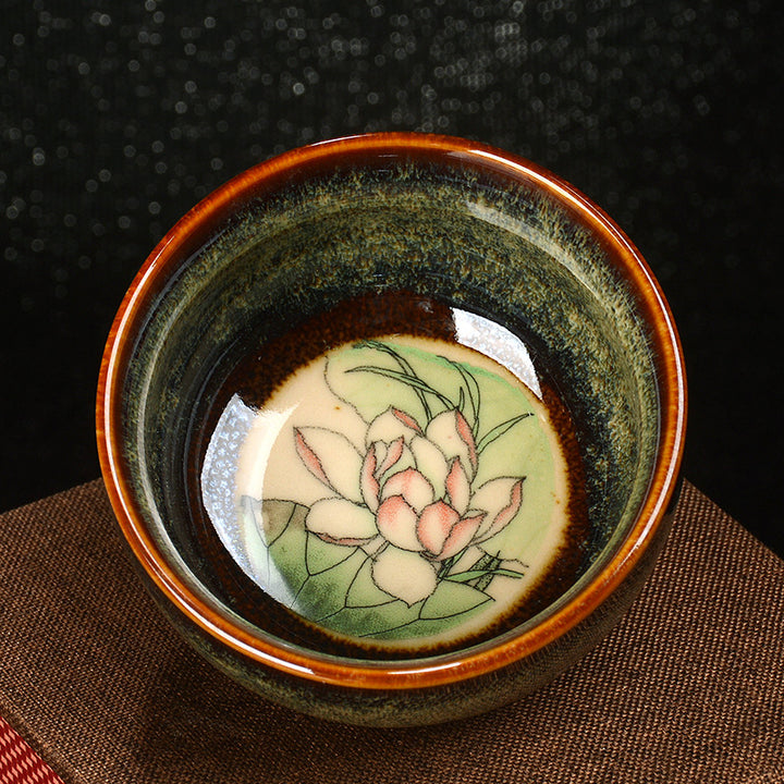 Buddha Stones Lotus Dragon Phoenix Koi Fish Chinese Jianzhan Ceramic Teacup Kung Fu Tea Cup 110ml