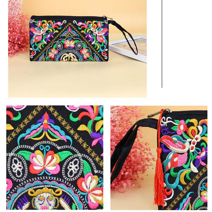 Buddha Stones Dragon Butterfly Cosmos Flower Embroidery Wallet Shopping Purse