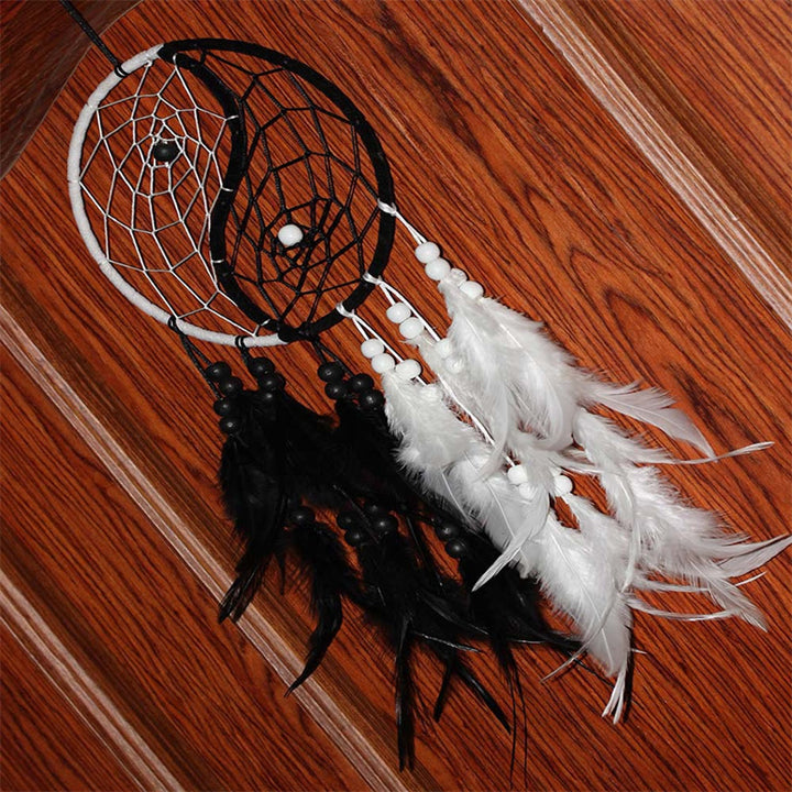 Yin Yang  Dream Catcher Circular Net with Feathers Balance Decoration - image 9