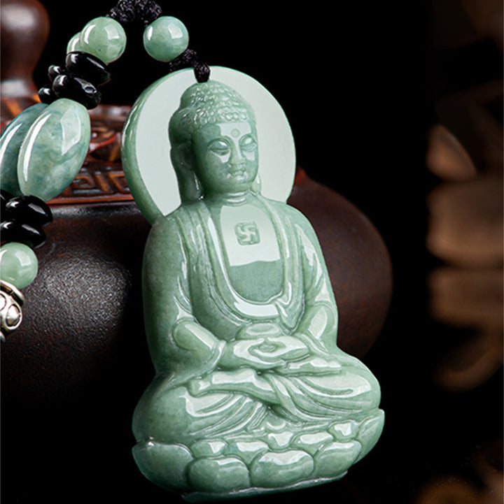 Buddha Stones Amitabha Buddha Jade Amulet Compassion String Necklace