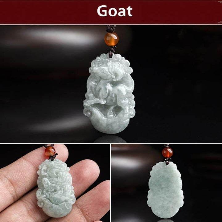 Buddha Stones Natural Jade 12 Chinese Zodiac Sucess Pendant Necklace - Goat - image 33