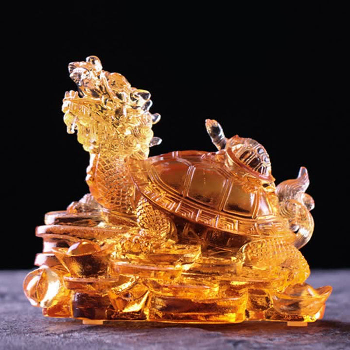 Buddha Stones Feng Shui Dragon Turtle Coins Handmade Liuli Crystal Luck Art Piece Home Office Decoration - Gold - Large - image 15