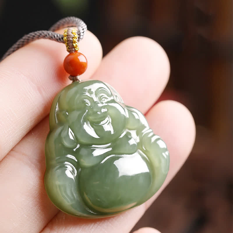 Laughing Buddha Hetian Jade Abundance Necklace String Pendant - image 2