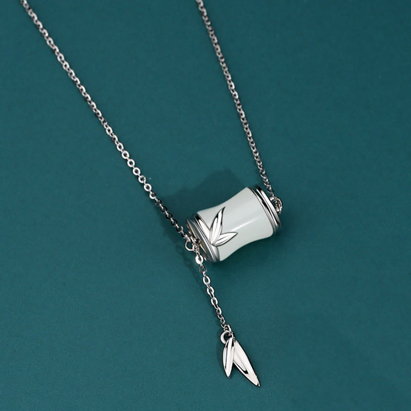 Buddha Stones 925 Sterling Silver 22K Gold Hetian White Jade Bamboo Leaf Luck Necklace Pendant Bracelet - 925 Sterling Silver - Necklace - image 8