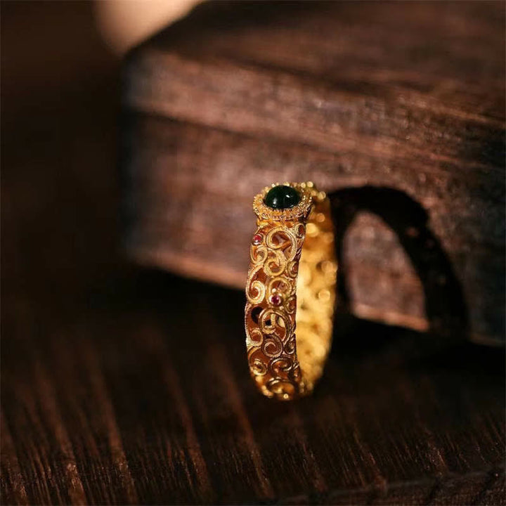 Buddha Stones 925 Sterling Silver Cyan Jade Success Luck Ring - image 5