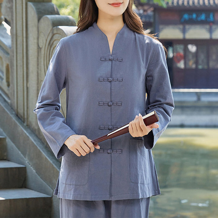 Spiritual Zen Practice Yoga Meditation Prayer Uniform Cotton Linen Clothing Women's Set - Blue - US18，UK/AU22，EU50 (6XL) - image 10