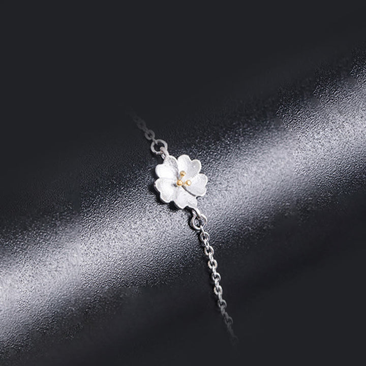 Buddha Stones 925 Sterling Silver Cherry Blossom Blessing Chain Bracelet - image 7