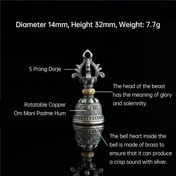Buddha Stones Tibet 925 Sterling Silver Om Mani Padme Hum Dorje Bell Vajra Engraved Enlightenment Pendant Hanging Decoration - image 3
