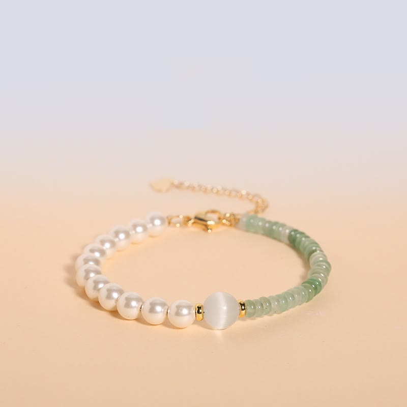 Buddha Stones Natural Green Strawberry Quartz Tiger Eye Sodalite White Jade Pearl Gratitude Bracelet