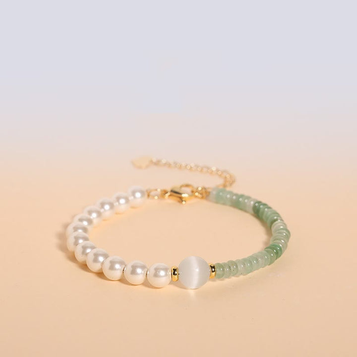 Buddha Stones Natural Green Strawberry Quartz Tiger Eye Sodalite White Jade Pearl Gratitude Bracelet