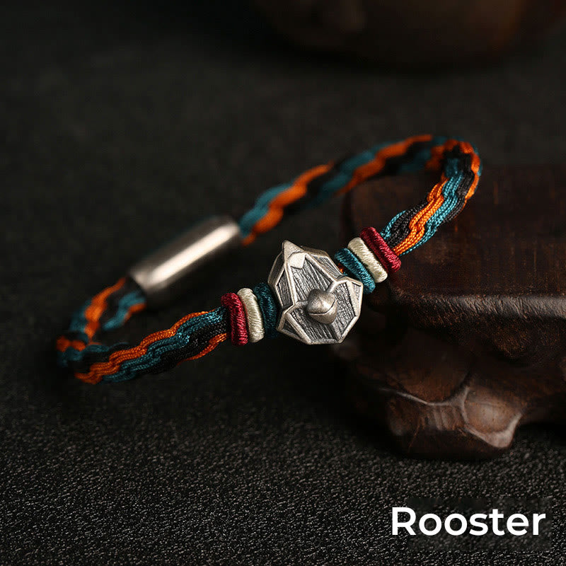 Buddha Stones Handmade 999 Sterling Silver Year of the Dragon Chinese Zodiac Protection Colorful Reincarnation Knot Rope Bracelet - Rooster - 19cm - image 19