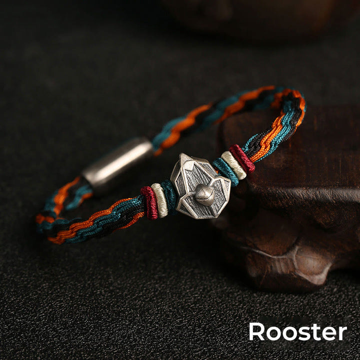 Buddha Stones Handmade 999 Sterling Silver Year of the Dragon Chinese Zodiac Protection Colorful Reincarnation Knot Rope Bracelet - Rooster - 19cm - image 19