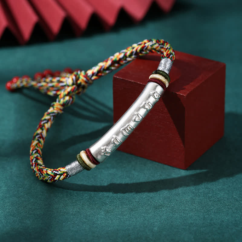 Buddha Stones 999 Sterling Silver Om Mani Padme Hum Protection Strength String Bracelet - 999 Sterling Silver - Colorful(Bracelet Size 16+4.5cm) - image 10