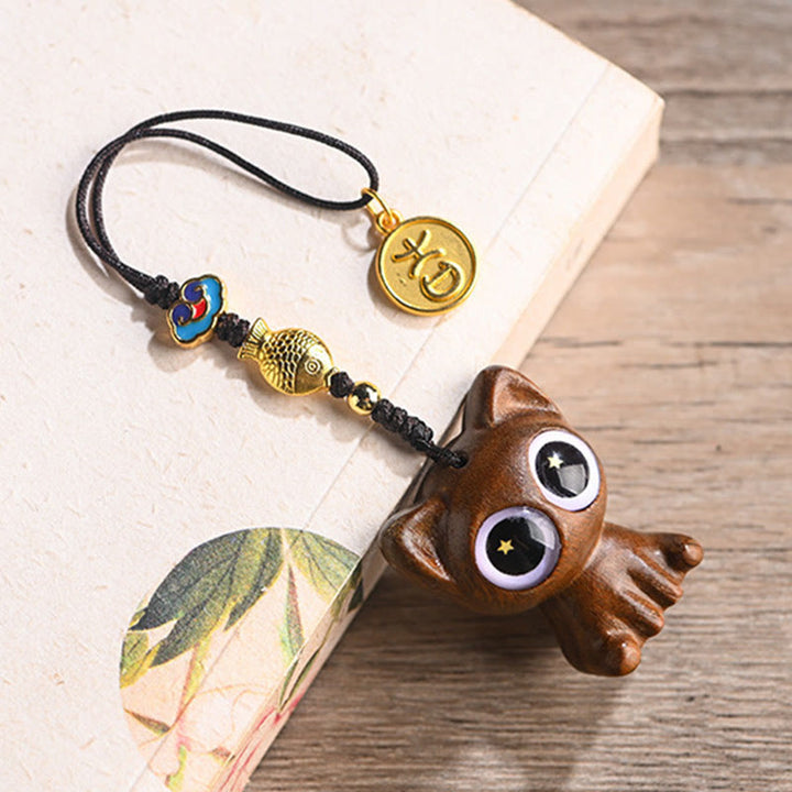 Buddha Stones Green Sandalwood Lucky Cat Koi Fish Cure Key Chain Phone Hanging Decoration - image 4