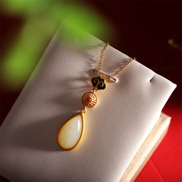 925 Sterling Silver Hetian White Jade Water Drop Chain Necklace Pendant Bracelet - image 4