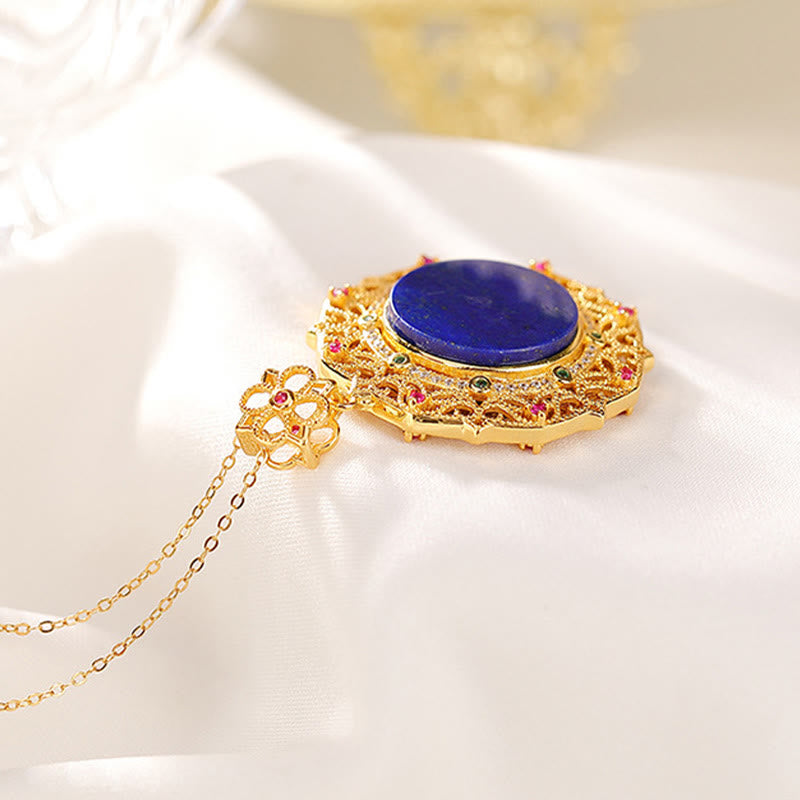 Buddha Stones 925 Sterling Silver Plated Gold Lazurite Lapis Lazuli Positive Necklace Pendant - image 2