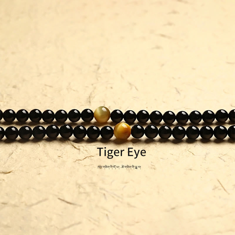 Tibetan 108 Mala Beads Black Onyx Three-eyed Dzi Beads Protection Bracelet