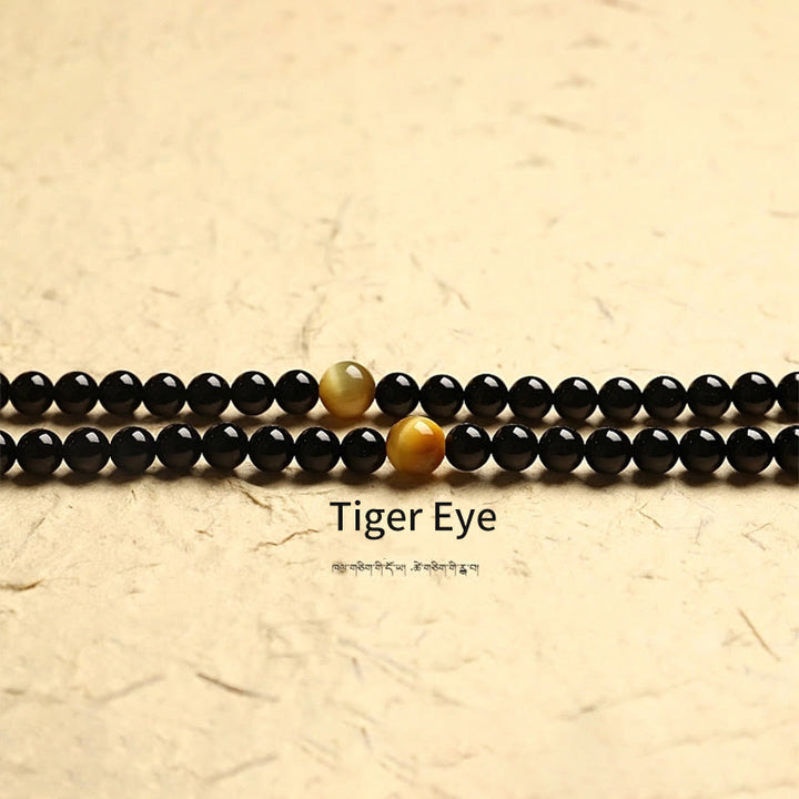 Tibetan 108 Mala Beads Black Onyx Three-eyed Dzi Beads Protection Bracelet