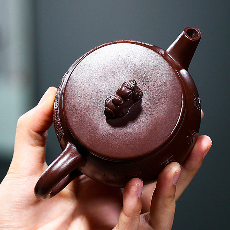 Buddha Stones Yixing Handmade Brown Dragon Purple Clay Kung Fu Teapot 240ml