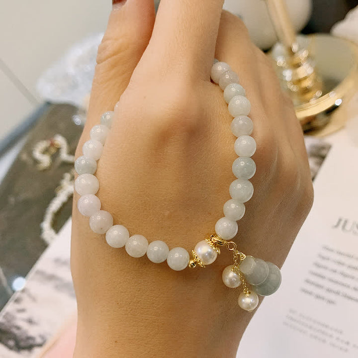 Buddha Stones Natural Jade Pearl Gourd Prosperity Luck Bracelet