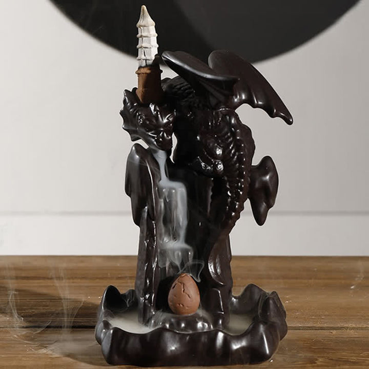 Nordic Dragon Ceramic Backflow Smoke Fountain Meditation Healing Incense Burner Led Ball Decoration