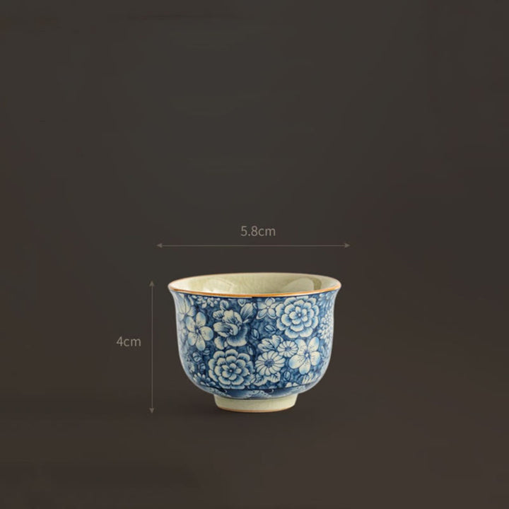 Buddha Stones Vintage Lotus Peony Plum Blossom Chrysanthemum Ceramic Teacup Tea Cups