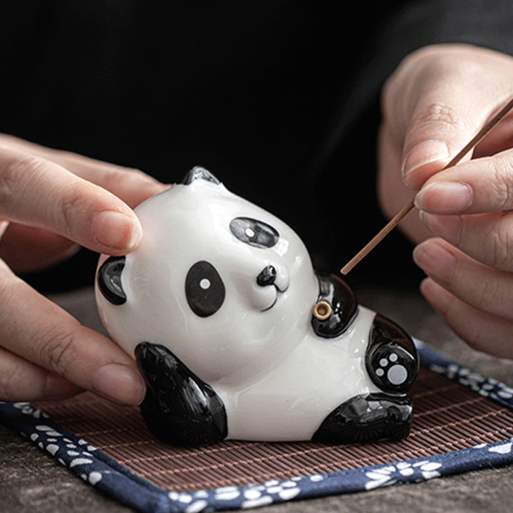 Lovely Cat Panda Ceramic Blessing Incense Burner Decoration