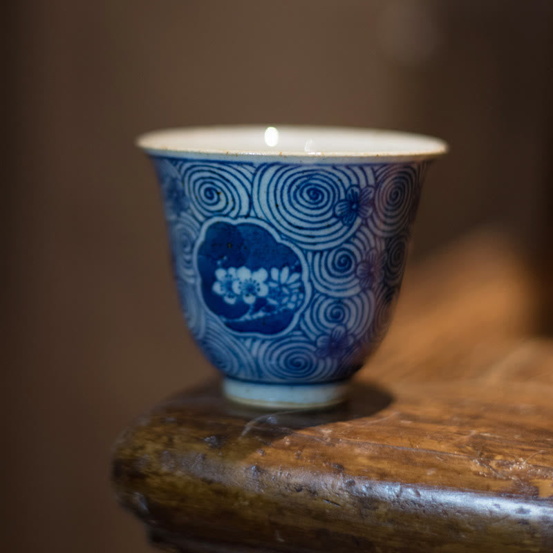 Buddha Stones Jingdezhen Blue and White Porcelain Hand Painted Lotus Plum Blossom Ceramic Teacup Kung Fu Tea Cups