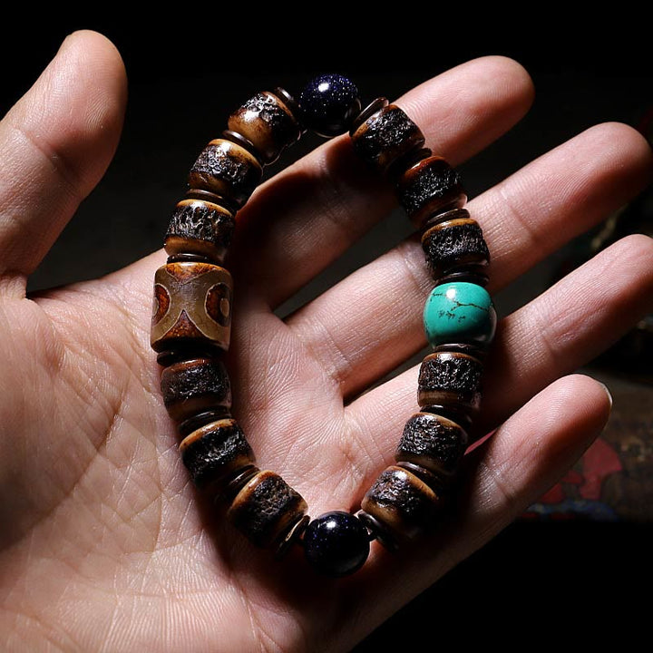 Buddha Stones Tibetan Yak Bone Dzi Bead Turquoise Keep Away Evil Spirits Bracelet