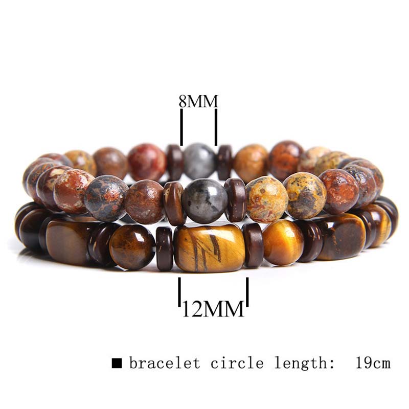 Buddha Stones 2PCS Healing Crystal Emperor Stone Tiger Eye Bead Bracelet