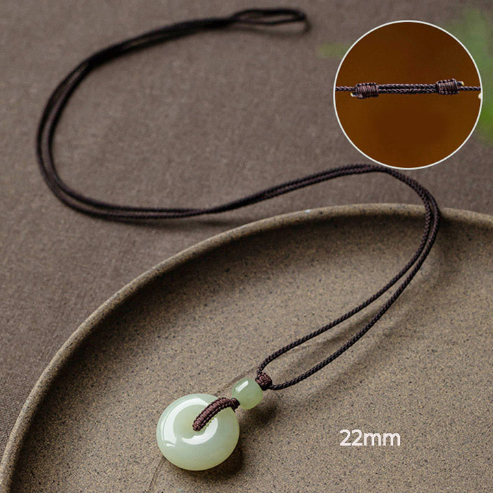 Natural Round Jade Peace Buckle Luck Prosperity Necklace Pendant