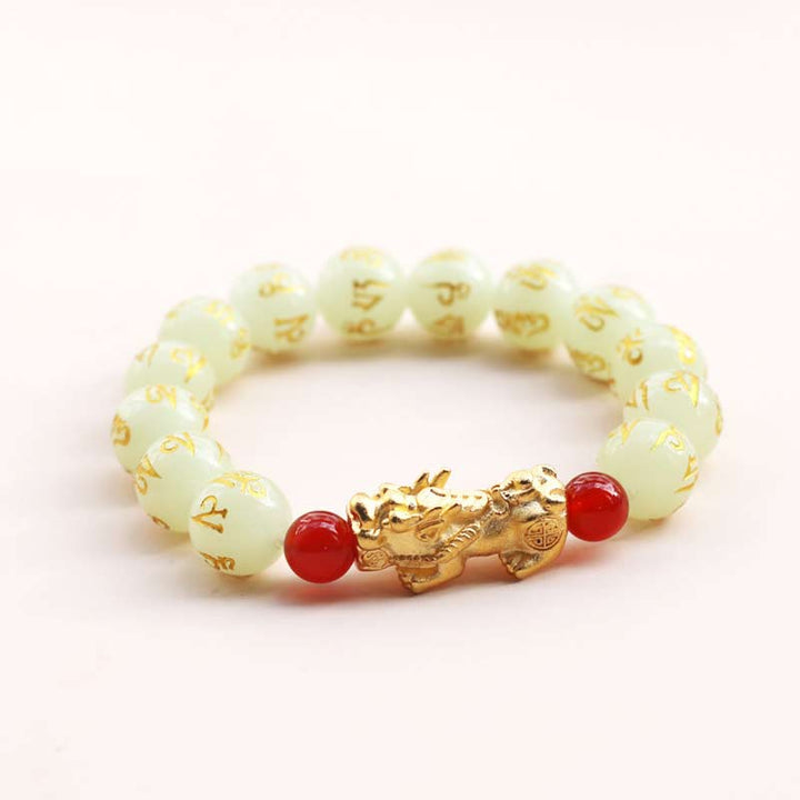 Buddha Stones FengShui Lucky Pixiu Glowstone Wealth Bracelet