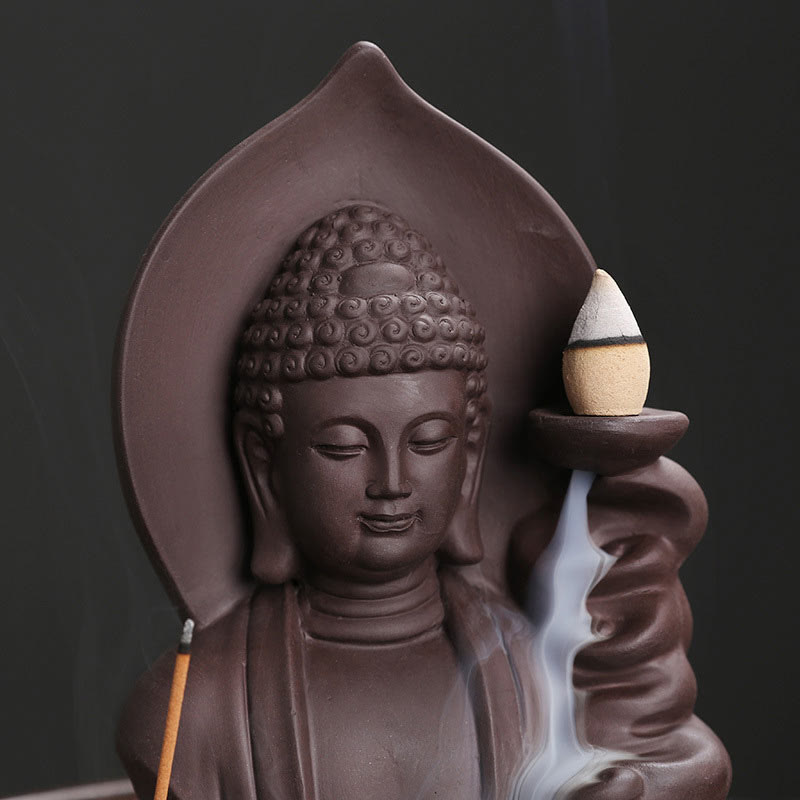 Buddha Stones Tibetan Avalokitesvara Buddha Lotus Healing Backflow Smoke Fountain Incense Burner