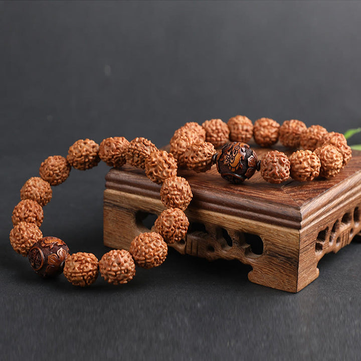 Buddha Stones Tibet Rudraksha Bodhi Seed PiXiu Copper Coin Wealth Luck Bracelet