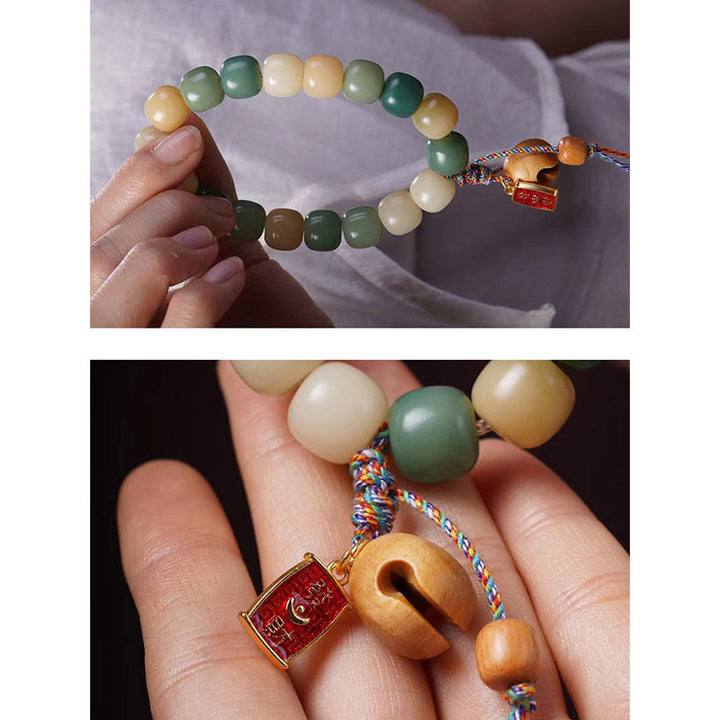 Buddha Stones Natural Gradient Bodhi Seed Wisdom Wooden Fish Drum Charm Bracelet