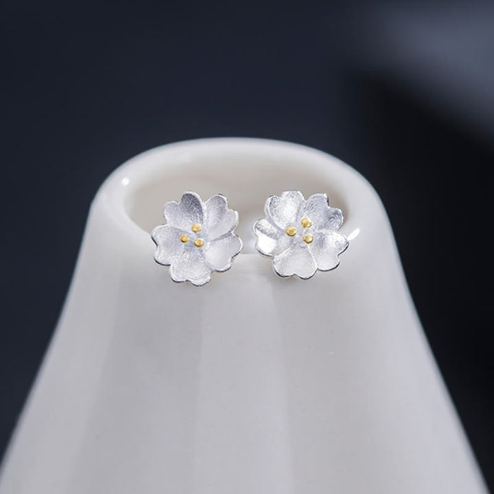 Buddha Stones 925 Sterling Silver Cherry Blossoms Floral Calm Stud Earrings